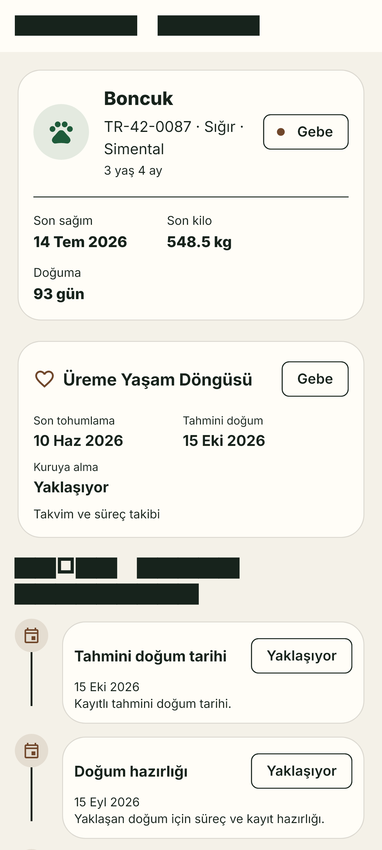 Hayvan profili: Sağlık, üreme ve geçmiş kayıtları